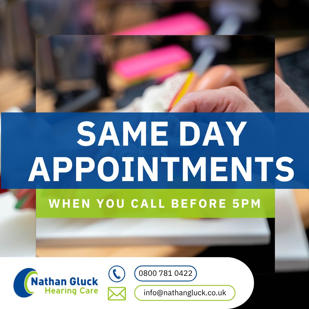 Need to be seen today? We offer same-day appointments for your hearing concerns.

Book your appointment now 👉 loom.ly/S5lWsBw

#SameDayAppointments #HearingCare #EarWaxRemoval