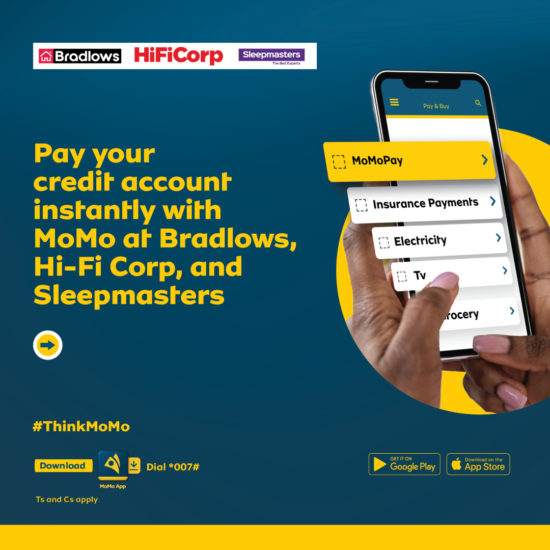 mtnmomosz's tweet photo. Settle your credit account instantly with MoMo at Bradlows, Hi-Fi Corp, and Sleepmasters. Fast, convenient, and secure just the way it should be.
#thinkmomo #paywithmomo #simplifypayments https://t.co/NdoBbRua5N