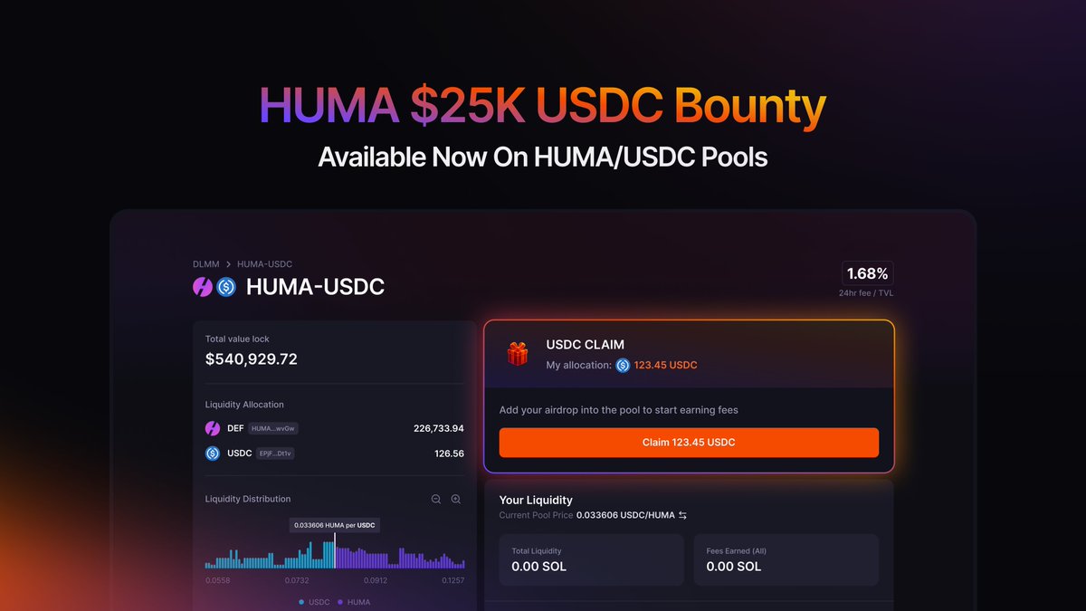 Meteora에서의 HUMA $25K USDC 바운티 인터페이스