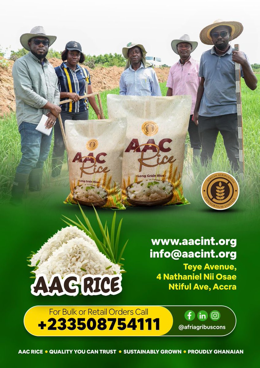AlphaPrimeWrites (@alphaprimewri) on Twitter photo Proudly made in Ghana 🇬🇭💪🏾
Have you purchased you AAC Rice yet?
Contact <a href="/AfriAgribusCons/">African Agribusiness Consortium Ltd.</a> today!
Call or WhatsApp: +233 508 754 111
#AACRice #GhanaRice #EatLocal #SupportLocalFarmers #ProudlyGhanaian
#MahamaAtUNGA Bawku Real Oviedo Nasdaq Joan Garcia Gaza Casado Proudly made in Ghana 🇬🇭💪🏾
Have you purchased you AAC Rice yet?
Contact <a href="/AfriAgribusCons/">African Agribusiness Consortium Ltd.</a> today!
Call or WhatsApp: +233 508 754 111
#AACRice #GhanaRice #EatLocal #SupportLocalFarmers #ProudlyGhanaian
#MahamaAtUNGA Bawku Real Oviedo Nasdaq Joan Garcia Gaza Casado