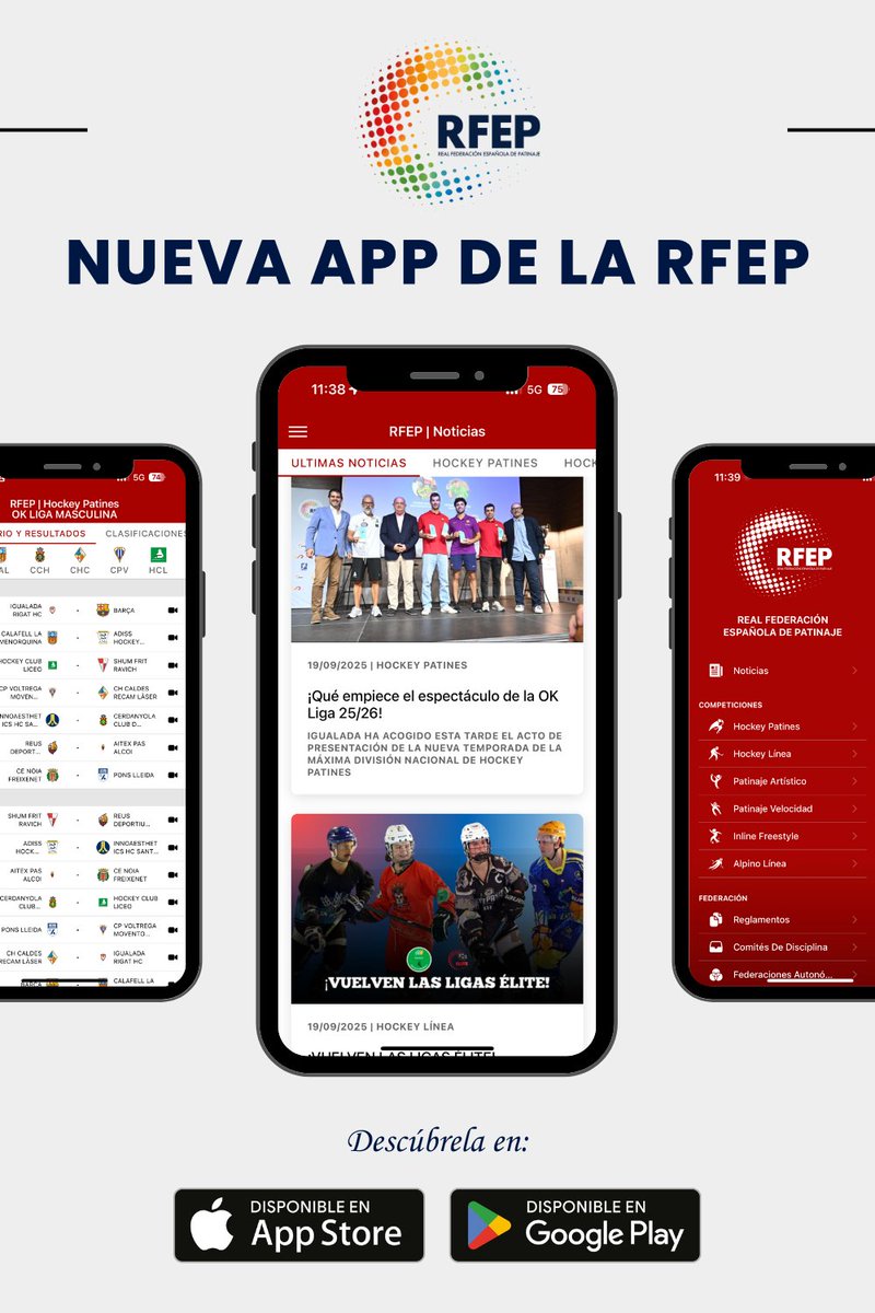 🆕 𝐄𝐒𝐓𝐑𝐄𝐍𝐀𝐌𝐎𝐒 𝐍𝐔𝐄𝐕𝐀 𝐀𝐏𝐏 🤩

🔝 ¡Con noticias, toda la información sobre las competiciones, reglamentos, y mucho más! 👀

Ya está disponible para descargar en: 
📲 App Store:
🔗: apps.apple.com/es/app/rfep/id…
📲 Google Play Store:
🔗: play.google.com/store/apps/det…