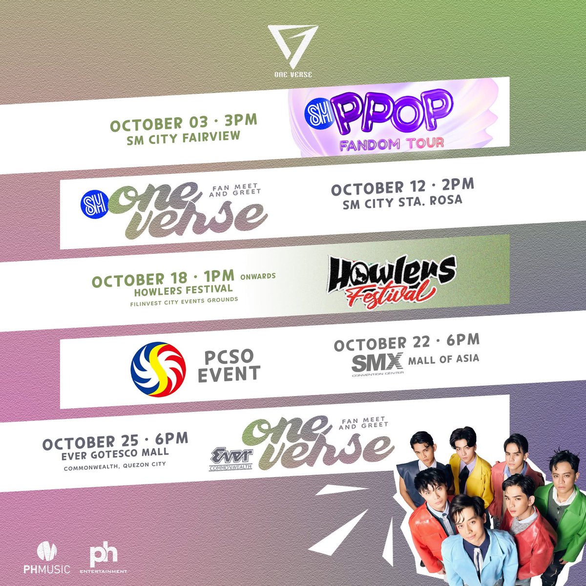 🚀 ONEVERSE OCTOBER BLAST 🚀

This month, we’re bringing the music, the energy, and the love straight to you. ✨ Let’s make every moment unforgettable—together! 🎤🔥

Catch them on the Line-up of Events stops!
#ONEVERSE_ph