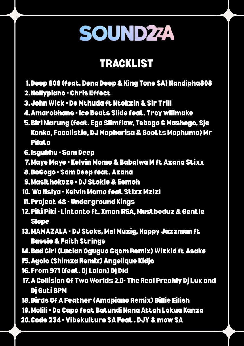 lucianoguguo's tweet photo. The SOUND2ZA 001 journey comes full circle. 🌍✨

Here’s the final part of the tracklist — a blend of Amapiano &amp; AfroHouse designed to take you beyond the dancefloor.

Not just music, but a sonic trip through rhythm, soul &amp; euphoria.

🎧 Tap in: https://t.co/EnqofBy85B https://t.co/be8V9Unzry
