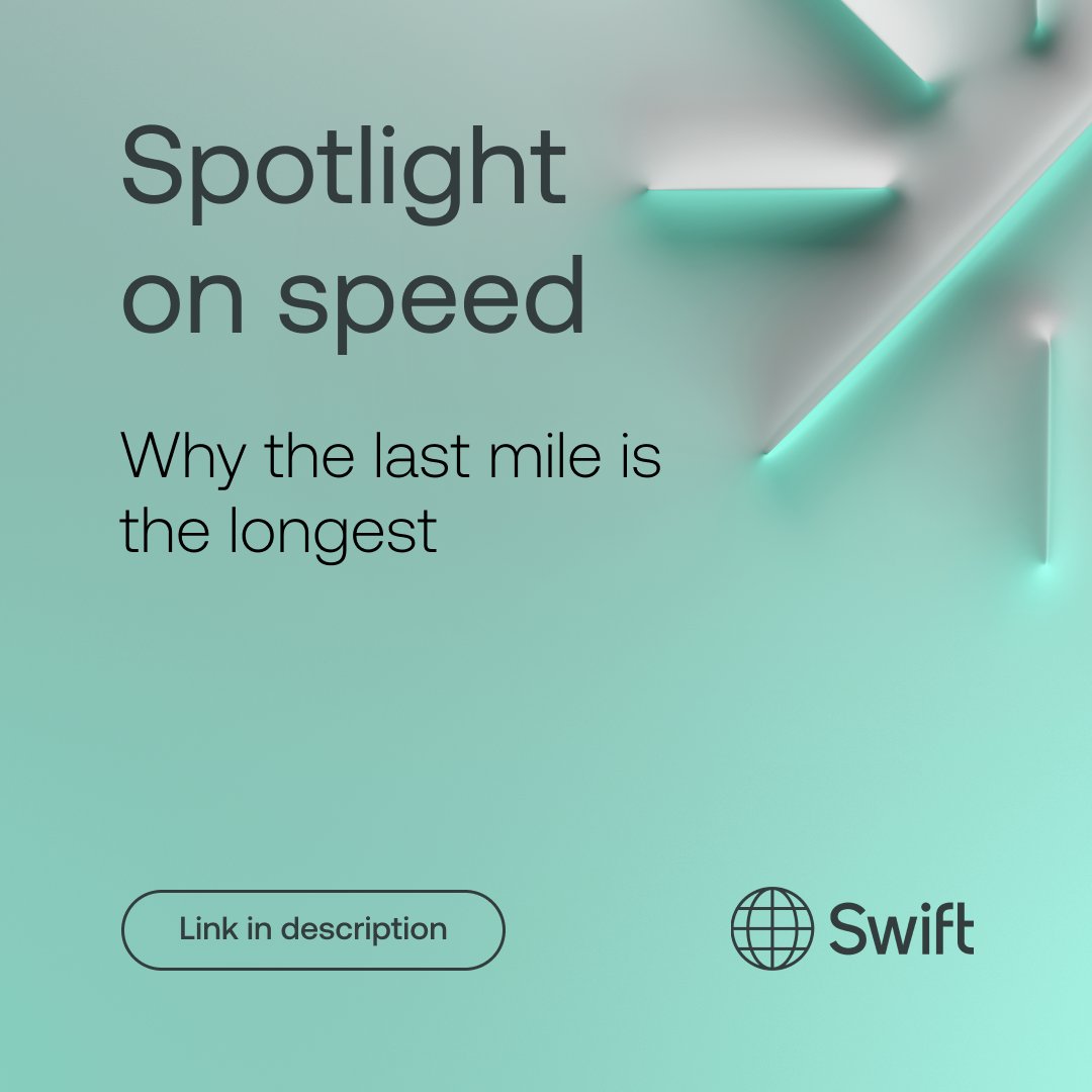 swiftcommunity's tweet image. 💡Today, 75% of payments travelling over our network reach beneficiary banks within just 10 minutes. But more work is needed at the final stage of a payment’s journey—the last mile—to address friction that delays funds from being delivered to end beneficiaries.

According to our…