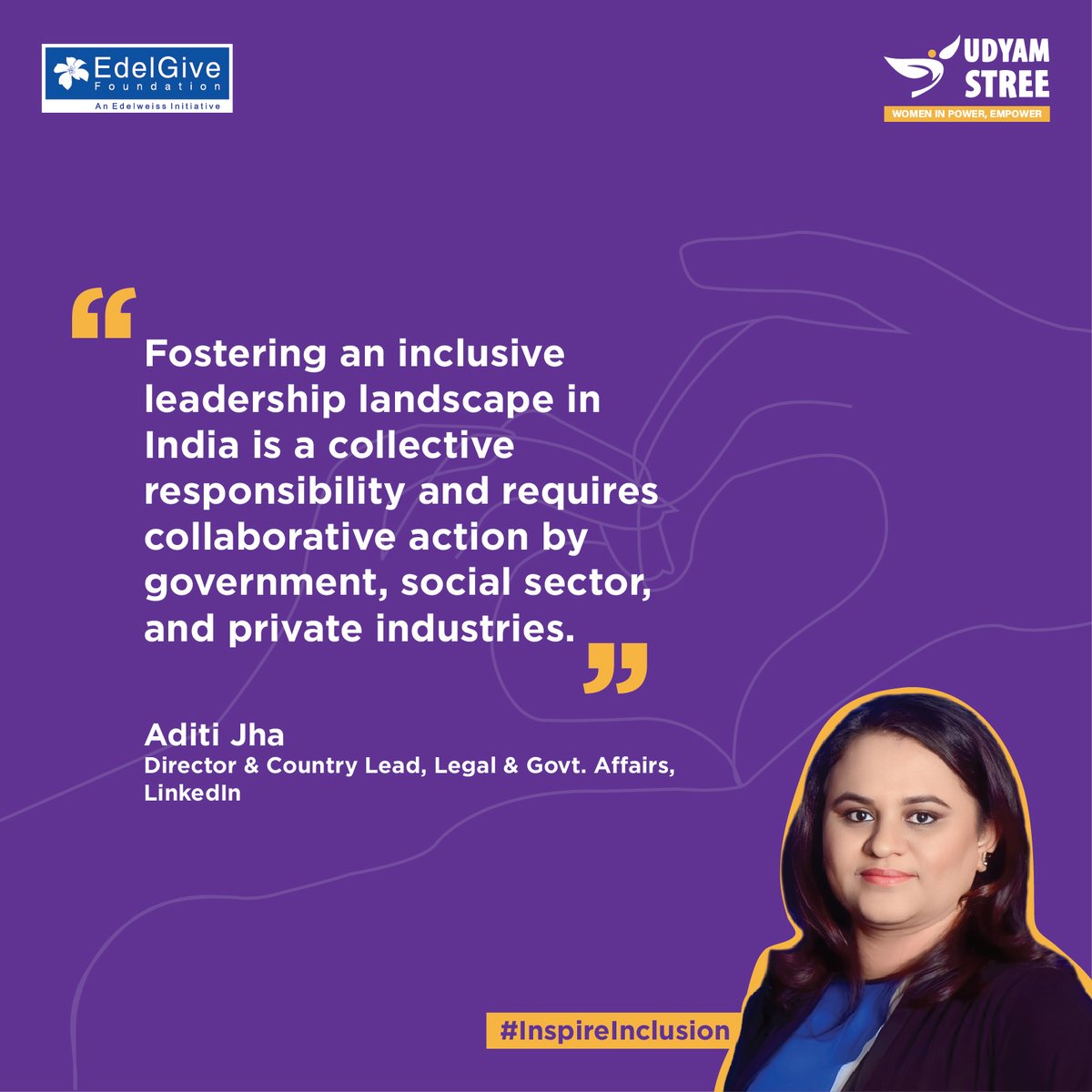 Leadership isn’t about one seat at the table, it’s about making room for many. 

<a href="/Aditi_Jha/">Aditi Jha</a>, Director &amp; Country Lead, Legal &amp; Govt. Affairs <a href="/LinkedInIndia/">LinkedIn India</a>, reminds us that true change needs all of us - businesses, policymakers, communities, moving in sync.