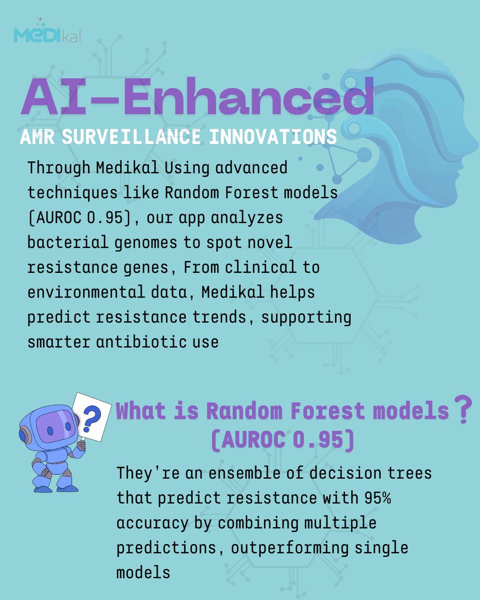At Medikal Africa we are advancing the fight against antimicrobial resistance through AI. Our platform uses Random Forest models with AUROC = 0.95, which stands for Area Under the Receiver Operating Characteristic curve.