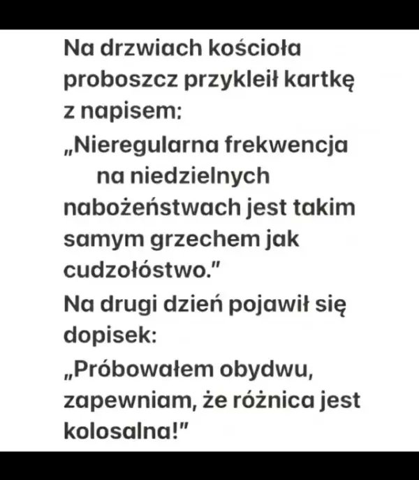 Ciekawe co proboszcz odpowiedział na tą celną ripostę ...
🤔😱🤣😅😂😅😂😝