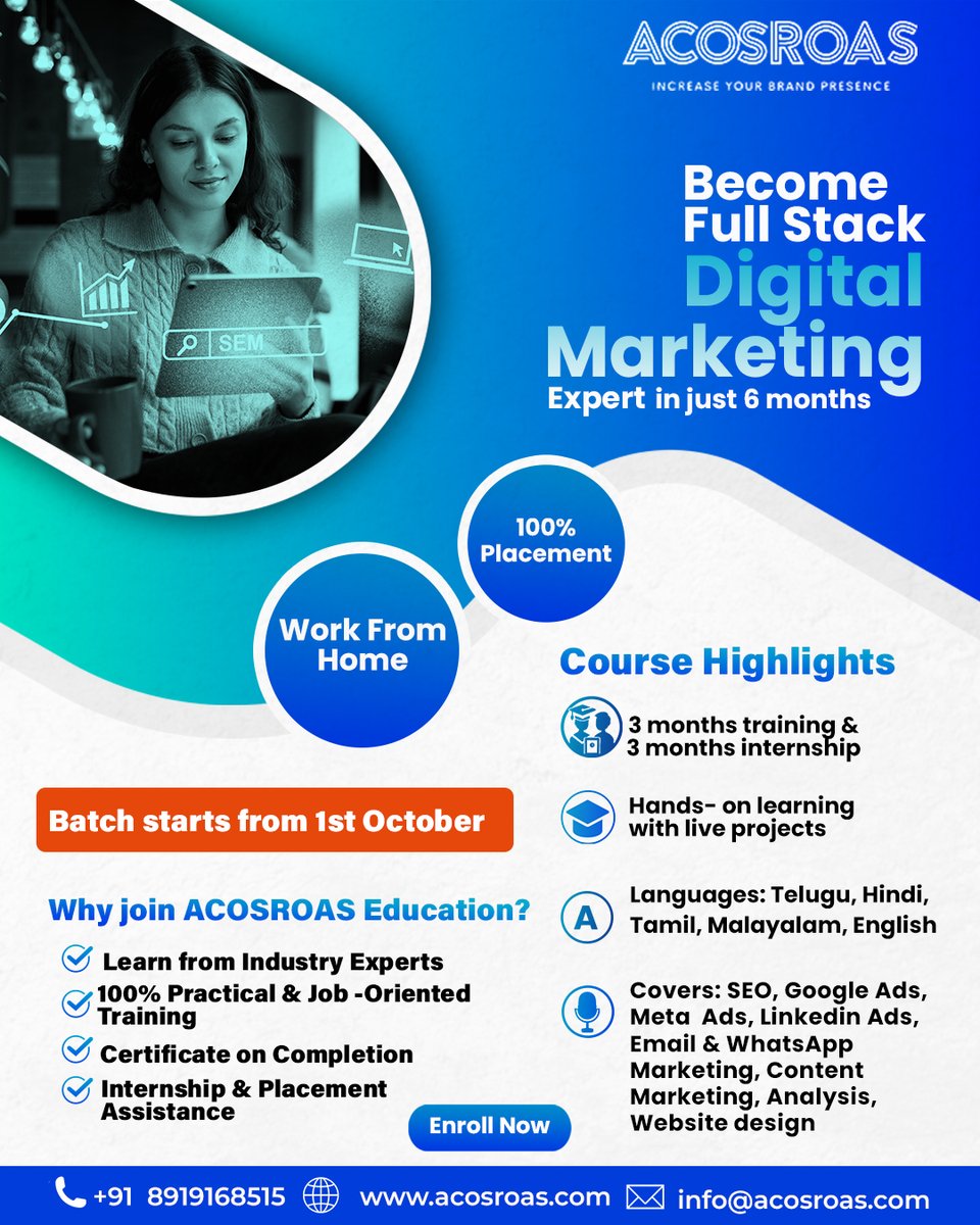 acosroaspvtltd's tweet photo. Become a Full Stack Digital Marketing!ACOSROAS,HYDERABAD

✅ Learn from basics to advanced
✅ Hands-on projects

🌐Website: https://t.co/DulepiNc2s
☎️Call Us: +91-891916851
📧 Email Us: info@acosroas.com

WhatsApp:
https://t.co/yWpHszxgk0

#DigitalMarketing #FullStackMarketing https://t.co/9CCRk10TSw