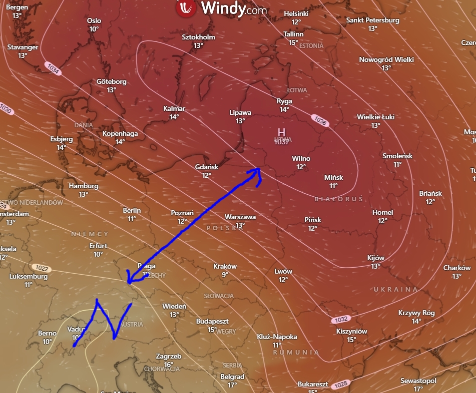 Wieje? Temperatura odczuwalna jeszcze niższa od tej na temometrach? Dlaczego? Otóż dlatego, że mamy zwiększony gradient poziomy ciśnienia atmosferycznego pomiędzy niżem górnym a wyżem znad Liwy. Sytuacja poprawi się troszkę jutro, ale jeszcze dziś, będzie nieco mocniej wiało.