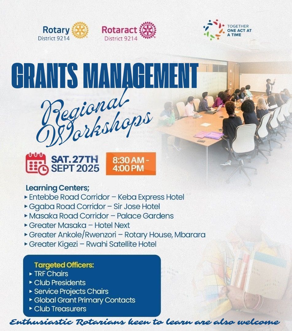 Enhance your skills in grants management and contribute effectively to our community initiatives.📚

Dear Valued Rotarians and Rotaractors, You are cordially invited to the Grants Management Regional Workshops. 

#RotaryD9214
#RotaractD9214
#UniteForGood
#TogetherOneActAtATime