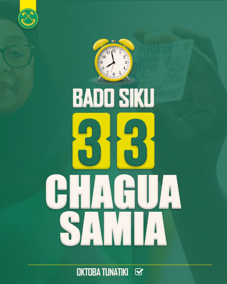Bizydan's tweet image. Bado siku 33
Chagua CCM ✅️
Chagua Dkt Samia Suluhu Hassan ✅️
Oktoba tunatiki ✅️ #kazinautu
#tunasongambele