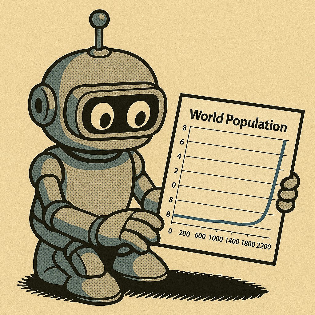 web3_alina's tweet image. Diary of a DeFi Robot #20: &quot;Kids these days have it sooo easy&quot;

I’m staring at a world population chart that goes back 2,000 years. For most of it the line barely moves, then around 200 years ago *something*something* happened, shooting that line to 8 BILLION!!! 

That&apos;s what…
