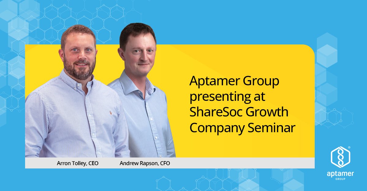 Aptamer Group will be at the <a href="/ShareSocUK/">ShareSoc</a>
Growth Company Seminar in Leeds on October 8th, 2025.  
CEO, <a href="/ArronTolley/">Arron</a>, and CFO, Andrew Rapson, will be presenting on the Company's latest progress on the Optimer platform.
polaris.brighterir.com/public/aptamer…
#APTA #irchat
