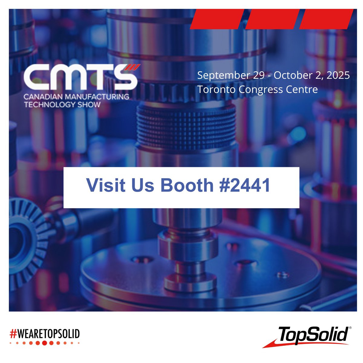 ⏰ <a href="/SME_Canada/">SME Canada 🇨🇦</a> 2025 starts soon!
Visit <a href="/TopSolid/">TOPSOLID</a> at Booth 2441 (Sept 29–Oct 2) and discover how CAD/CAM/PDM can accelerate your manufacturing. ⚙️

#TopSolid #CMTS2025 #CAD #CAM #PDM #Manufacturing