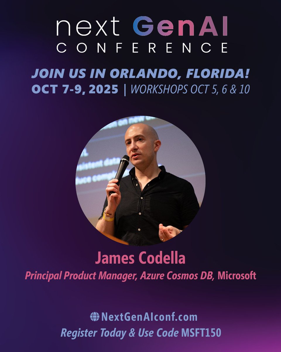 AzureCosmosDB's tweet image. Smarter AI needs better memory 🧠
James Codella shows scalable design patterns for agentic memories with #AzureCosmosDB at @NextGenAIConf.
👉 msft.it/6019sSGkB