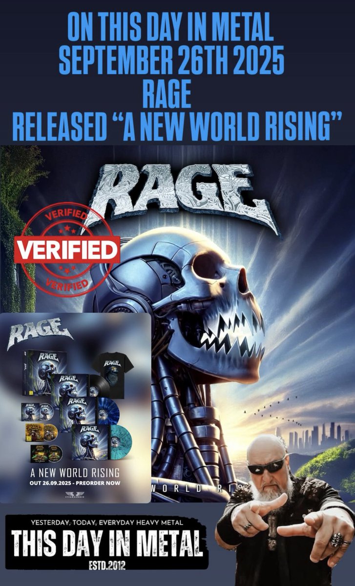 ThisDayInMETAL's tweet image. Sept 26th 2025 𝐑𝐚𝐠𝐞 release NEW album “A New World Rising” #Freedom #AgainstTheMachine #LeaveBehind #NextGeneration #HeavyMetal 

𝐃𝐢𝐝 𝐲𝐨𝐮 𝐤𝐧𝐨𝐰…
The band was going to be called  Furious Rage, but it was eventually shortened to just Rage.