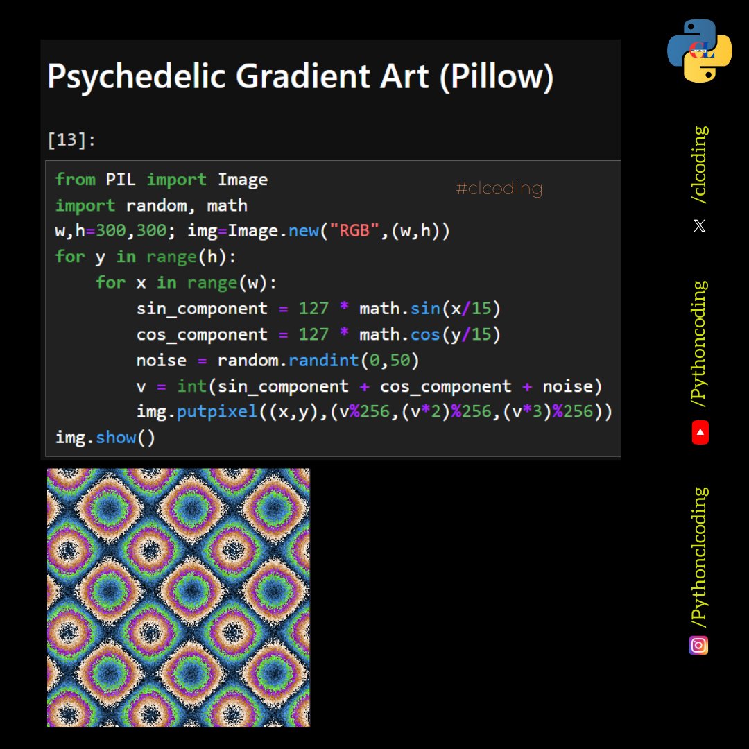 clcoding's tweet image. Psychedelic Gradient Art (Pillow)