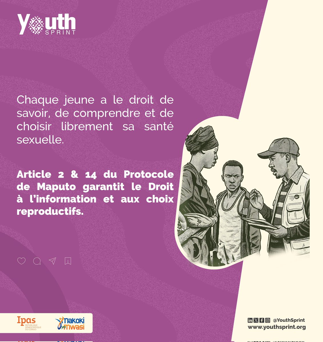 YouthSprint's tweet image. #ESC #JMC

 Le #Protocole de #Maputo garantit a chaque jeune, le droit à l&apos;information et aux choix des #méthodes_contraceptives.

Le manque d&apos;infos ,les mythes ne doivent plus constituer des obstacles d&apos;accès.

Pour en savoir plus , Parlez à Nurse nisa  wa.me/243827325289.