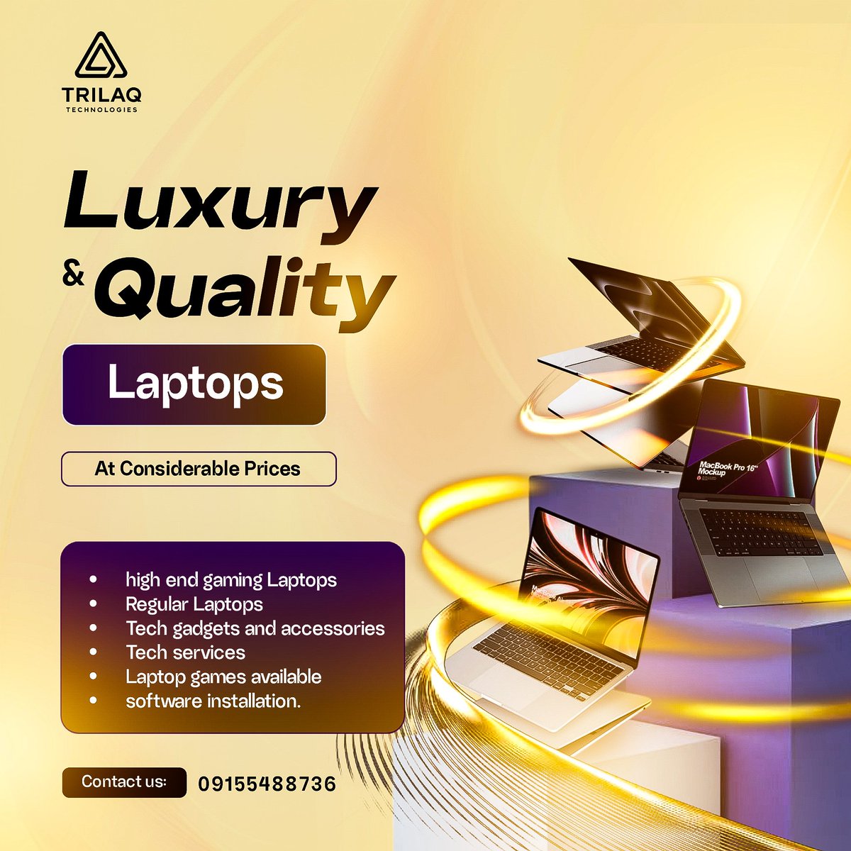 Judewizegraphic's tweet image. Luxury meets quality.
Designed this flyer for a tech brand to showcase premium laptops with clarity, style &amp;amp; impact.

I create visuals that don’t just look good—they sell. 🚀
📩 DM for designs that elevate your brand.

#GraphicDesign #Branding #DesignForBusiness
