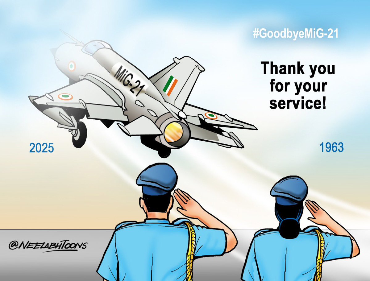 NeelabhToons's tweet image. #MiG21 #IndianAirforce .. Goodbye MiG-21.. A homage to the iconic aircraft and our air warriors 🙏🙏 ! Jai Hind🇮🇳🇮🇳