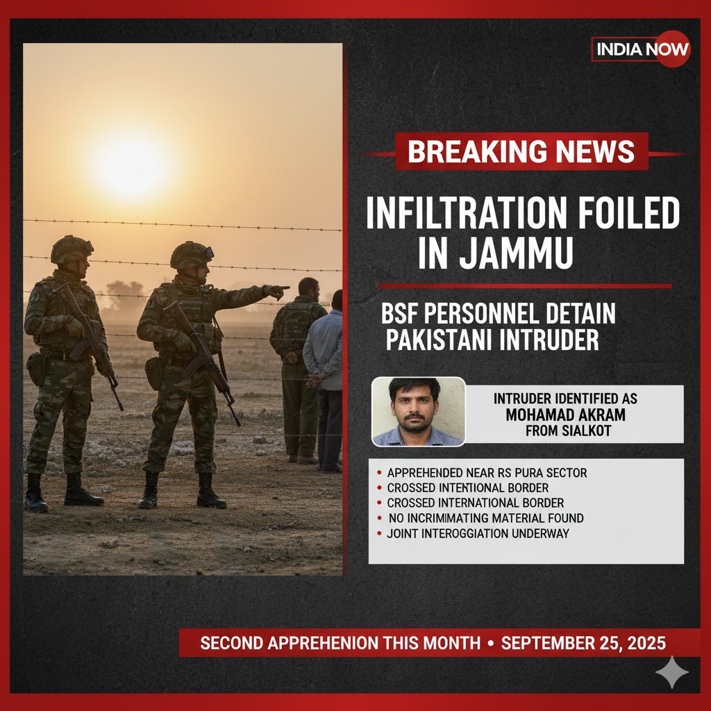 1poojayadav's tweet image. सतर्क बीएसएफ जवानों ने जम्मू के आरएस पुरा सेक्टर में अंतर्राष्ट्रीय सीमा पर घुसपैठ की कोशिश को विफल कर दिया और भारतीय क्षेत्र में घुस आए एक पाकिस्तानी घुसपैठिए को हिरासत में ले लिया। #BSF #indianbordersecurity #tejran