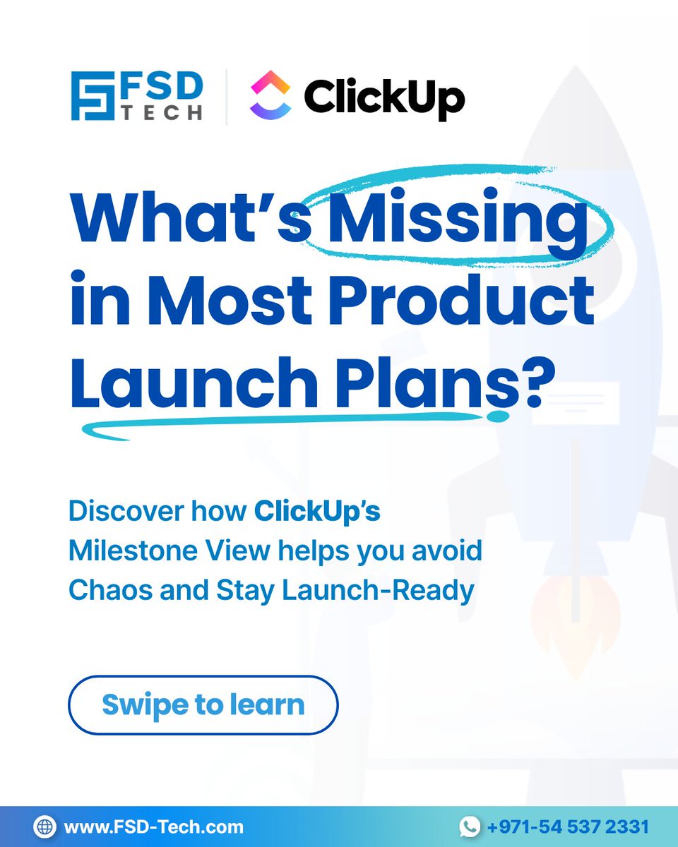 FsdTechnologies's tweet image. Product Launches Fail Without Visibility.
ClickUp’s Milestone View Gives You:
✔️ Visual Deadlines
✔️ Real-Time Team Progress
✔️ GCC-Ready Workflows

🚀 Go From Idea To Launch With Clarity

Read More: blogs.fsd-tech.com/clickup-milest…

#ClickUp #TaskAutomation #ProjectManagement  #FSDTech
