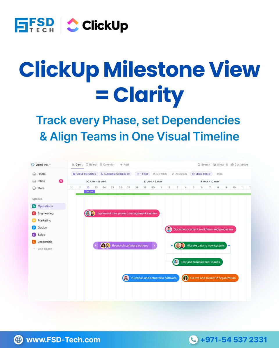 FsdTechnologies's tweet image. Product Launches Fail Without Visibility.
ClickUp’s Milestone View Gives You:
✔️ Visual Deadlines
✔️ Real-Time Team Progress
✔️ GCC-Ready Workflows

🚀 Go From Idea To Launch With Clarity

Read More: blogs.fsd-tech.com/clickup-milest…

#ClickUp #TaskAutomation #ProjectManagement  #FSDTech