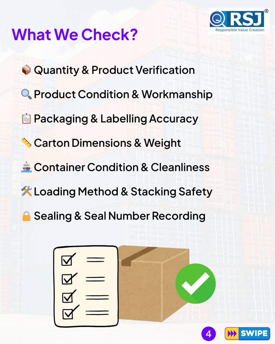 rsjinspection's tweet image. Shipping goods without a loading check?
Container Loading Inspection (CLI) ensures the right products, in the right quantity and condition, are loaded safely and securely before your shipment leaves port.
Website - rsjqa.com/cli
#QualityControl #ContainerLoading
