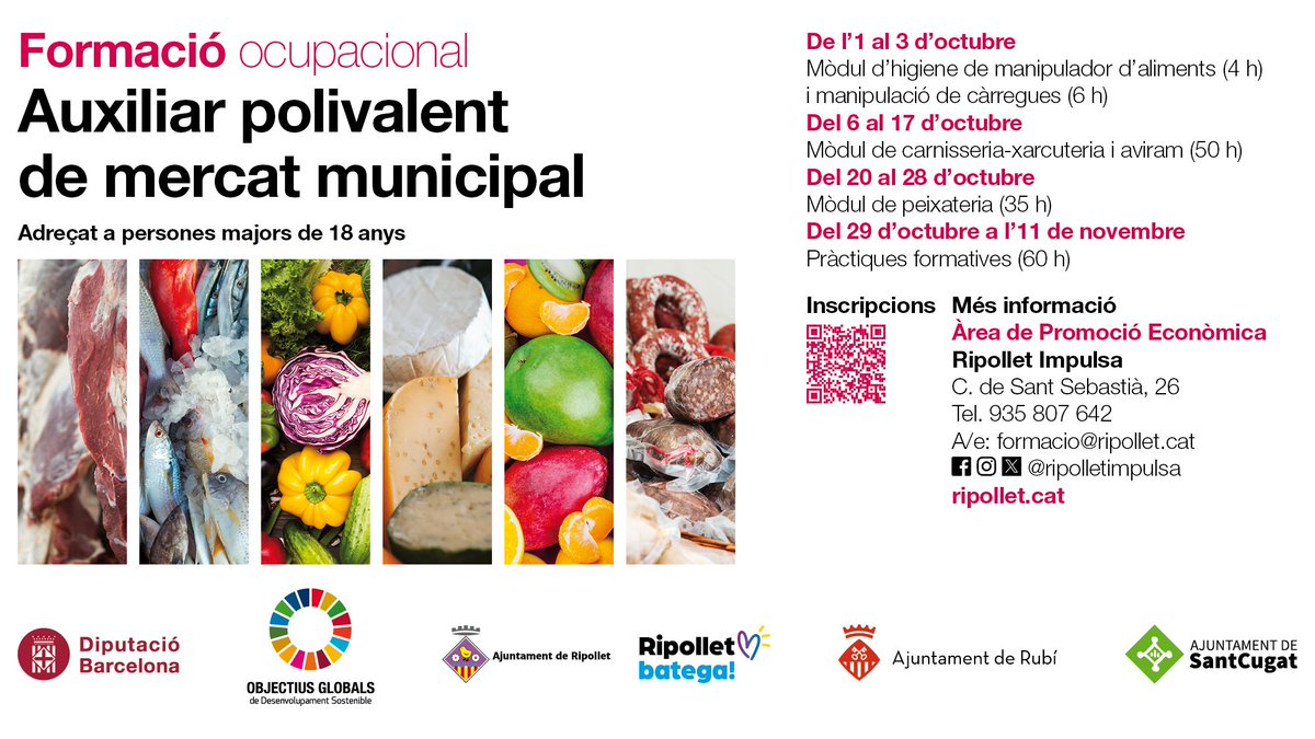 Èxit a la sessió informativa de la formació "Auxiliar polivalent de mercat municipal" (155 h) a #Ripollet!
Una aposta per l’ocupació i la dinamització dels mercats locals.

✅Acció dins del programa Suport als Mercats Municipals – Fomentar l’Ocupació de Parades Buides de la <a href="/diba/">Diputació de Barcelona</a>