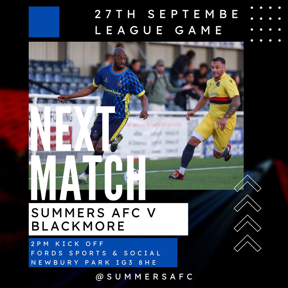 SUMMERS A.F.C (@summersafc) on Twitter photo We get our league campaign underway tomorrow with arguably our toughest test v our main rivals over the last 2yrs in triple back to back Premier League champions & current Essex Cup holders Blackmore &
they pipped us in the league by 3pts last season!
<a href="/EssexVetsLeague/">Essex Vets League</a> We get our league campaign underway tomorrow with arguably our toughest test v our main rivals over the last 2yrs in triple back to back Premier League champions & current Essex Cup holders Blackmore &
they pipped us in the league by 3pts last season!
<a href="/EssexVetsLeague/">Essex Vets League</a>