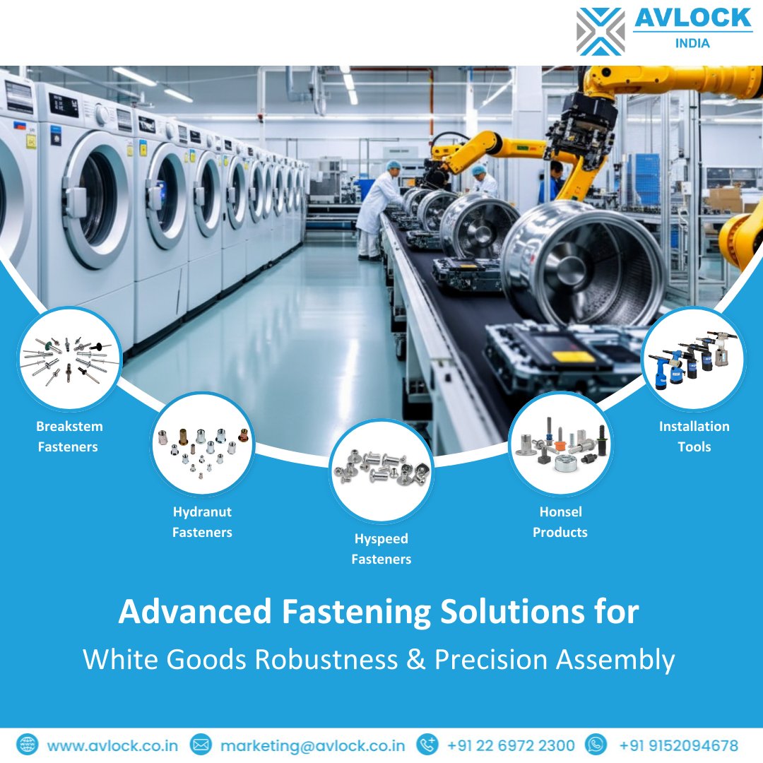 Avlockindia's tweet image. Empower your white goods manufacturing with unparalleled durability and precision assembly. Our advanced fastening solutions are engineered to elevate performance, reliability, and longevity—down to every intricate detail.

#PrecisionFastening #FasteningSolutions #WhiteGoods