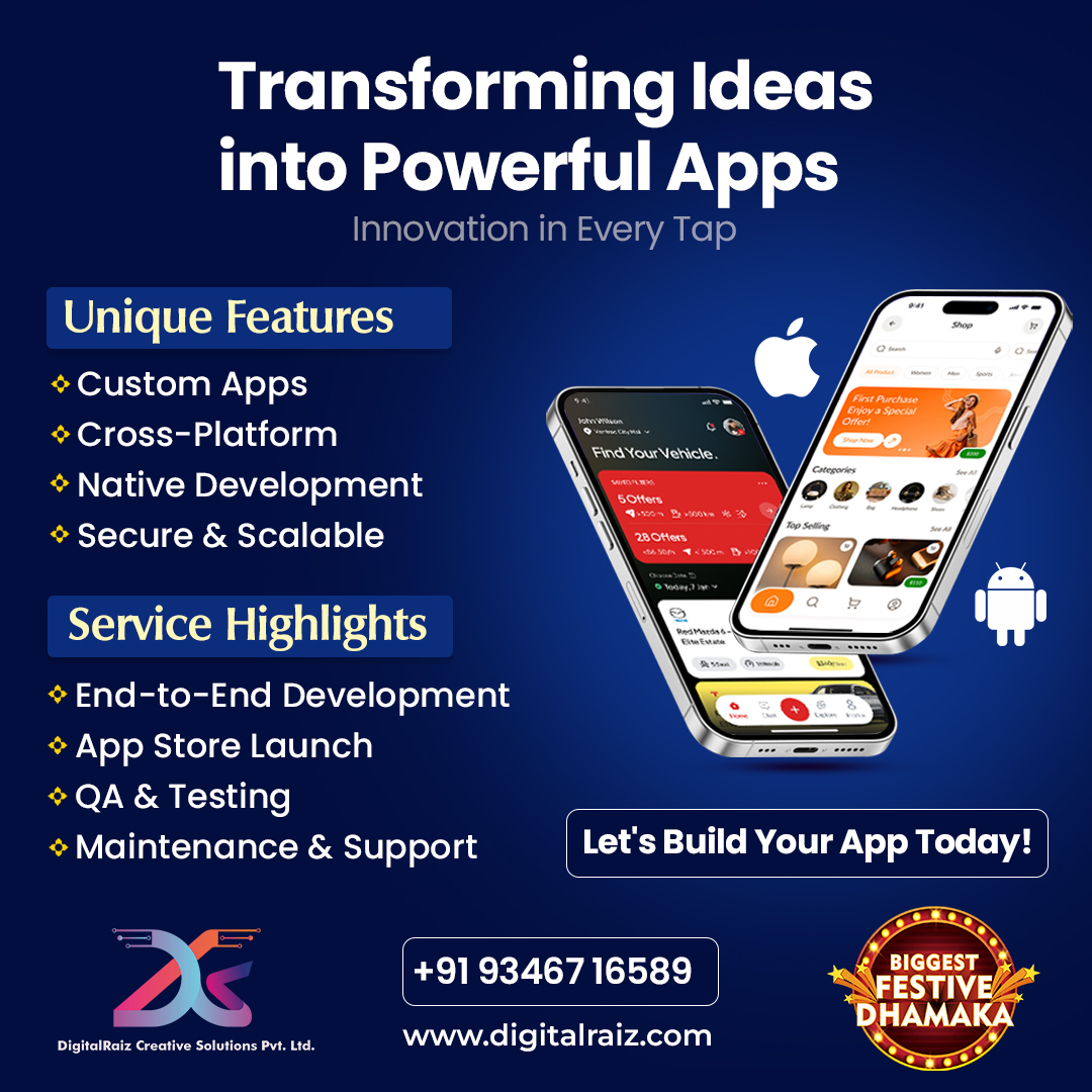 digital_raiz's tweet photo. ✨ BIGGEST FESTIVE DHAMAKA ✨

🔥 Why Choose Us?
✔️ Custom Apps Designed for You
✔️ Cross-Platform &amp; Native Development
✔️ Secure, Scalable &amp; Future-Ready

🎁 Festive Special: Unlock exclusive discounts on your First App Purchase!

🌐 https://t.co/Xvp6CLoFxv
📞 +91 93467 16589 https://t.co/ihIkd92Wl0