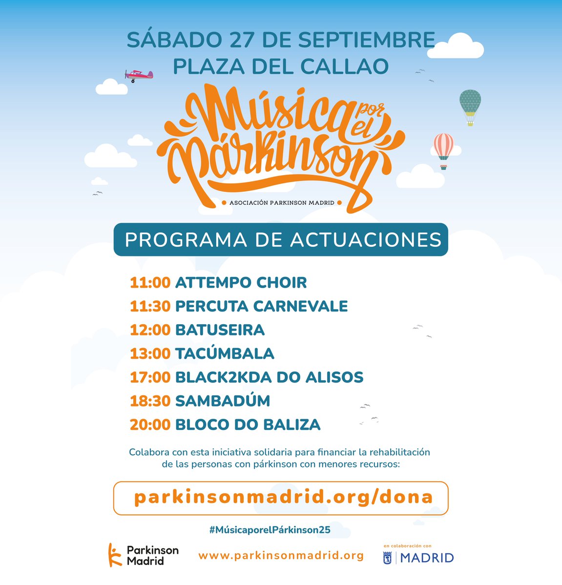 Mañana el #párkinson sonará a ritmo de coros y batucadas en Callao gracias al <a href="/MADRID/">Ayuntamiento Madrid</a> 

Gracias <a href="/PercutaCarneval/">PercutaCarnevale</a> <a href="/Batuseira/">Batuseira</a> <a href="/Tacumbala/">Tacúmbala</a> <a href="/sambadum/">Batucada Sambadum</a> <a href="/BlocodoBaliza/">Bloco do Baliza</a> 

¡Os esperamos! #MúsicaPorElPárkinson2025