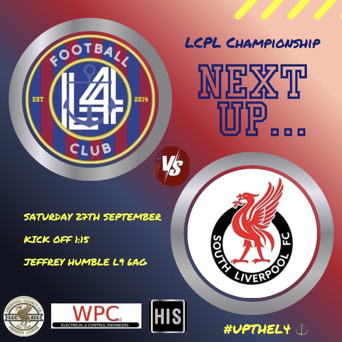 Back to it tomorrow as September concludes with a home game vs <a href="/SouthLplFC_LCPL/">South Liverpool LCPL</a> kick off at Jeffrey Humble is 1:15pm. #L4 ⚓️