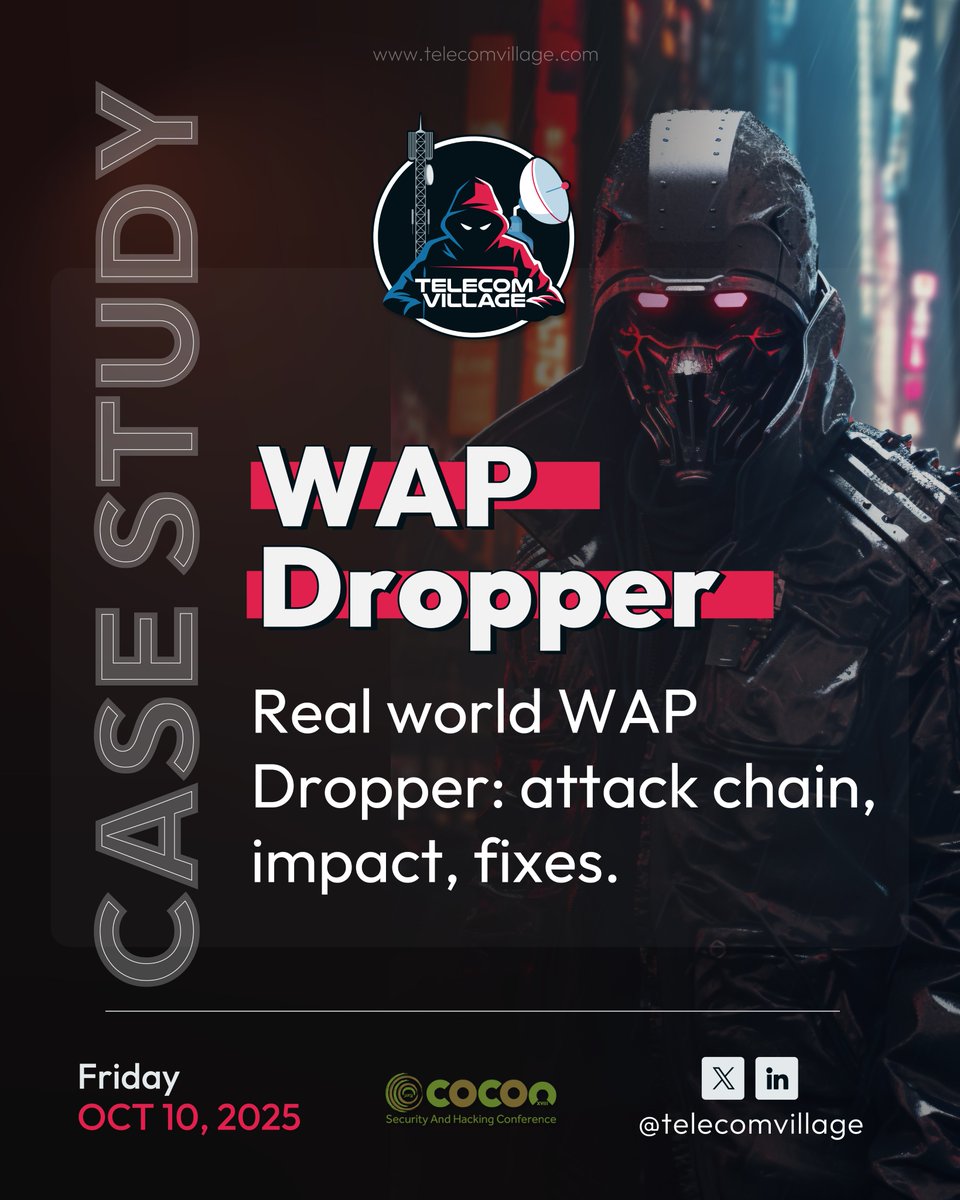 WAP Dropper Case Study a Telecom Village session at <a href="/_c0c0n_/">c0c0n2025</a> . Real-world analysis of WAP Dropper infections: attack chain, detection signals, service impact, and practical mitigation steps for operators and security teams.
#C0c0n2025 #TelecomVillage