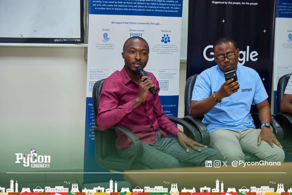 PyconGhana's tweet image. Day One's Beginner’s Day Unconference panel was all about starting strong! From first steps in tech to finding your unique path, our panelists shared honest stories and helpful insights. 🐍 #PyconGhana2025