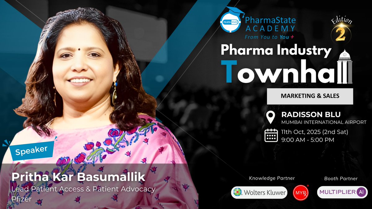 🔔𝗦𝗽𝗲𝗮𝗸𝗲𝗿 𝗔𝗻𝗻𝗼𝘂𝗻𝗰𝗲𝗺𝗲𝗻𝘁! 
🎙️𝐏𝐫𝐢𝐭𝐡𝐚 𝐊𝐚𝐫 𝐁𝐚𝐬𝐮𝐦𝐚𝐥𝐥𝐢𝐤 - 𝙇𝙚𝙖𝙙 𝙋𝙖𝙩𝙞𝙚𝙣𝙩 𝘼𝙘𝙘𝙚𝙨𝙨 &amp; 𝙋𝙖𝙩𝙞𝙚𝙣𝙩 𝘼𝙙𝙫𝙤𝙘𝙖𝙘𝙮, 𝙋𝙛𝙞𝙯𝙚𝙧

🔖𝗥𝗲𝗴𝗶𝘀𝘁𝗲𝗿 𝗻𝗼𝘄 𝘄𝗶𝘁𝗵 𝐭𝐡𝐞 𝐄𝐚𝐫𝐥𝐲 𝐁𝐢𝐫𝐝 𝐎𝐟𝐟𝐞𝐫:
🔗 events.pharmastate.academy/pharma-industr…