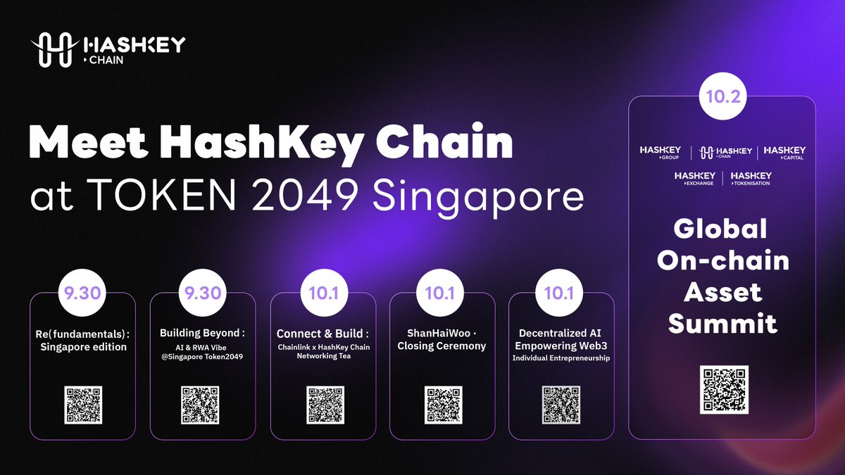 HSKChain's tweet image. HashKey Chain is coming to #Token2049 week!
Catch us at key events throughout the week, check out our full schedule below, ordered by date! 🧵👇
#HashKeyChain #Token2049 #HSKChain