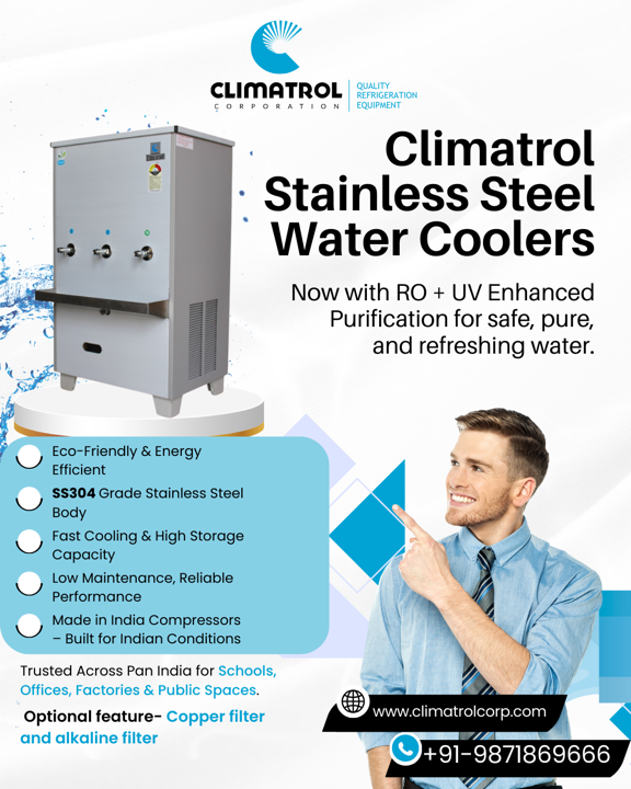 Climatrol_in's tweet photo. ๐ง Cool. Pure. Protected. โ๏ธ
Climatrol SS Water Coolers with RO+UV ensure safe, refreshing water. Optional copper & alkaline filters. Strong, eco-friendly & reliable for schools, offices & public spaces.
๐ +91-9871869666 ๐ https://t.co/6fRL1J2wH8
#Climatrol #WaterCooler #ROUV https://t.co/8cxY8U2eU1