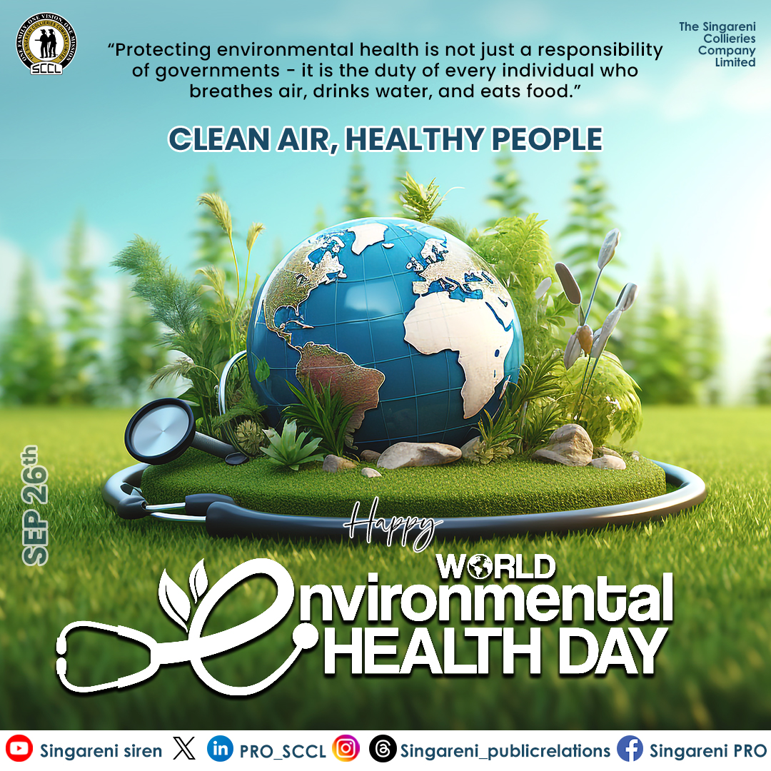PRO_SCCL's tweet image. “Protecting environmental health is not just a responsibility of governments – it is the duty of every individual who breathes air, drinks water, and eats food.”
🌿 CLEAN AIR, HEALTHY PEOPLE
💚 Happy World Environmental Health Day!

Hashtags:
#WorldEnvironmentalHealthDay
