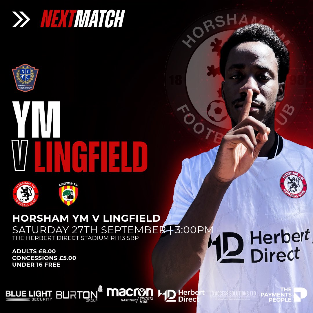 YM host <a href="/Lingfield_FC/">Lingfield FC ⚽️</a> on Saturday at The <a href="/HerbertDirect/">Herbert Direct Ltd</a> stadium looking to bounce back from a midweek defeat 

YM v Lingfield
Saturday 27th September | 3:00pm KO
Gates and bar open 1:30pm
Gorings Mead RH13 5BP