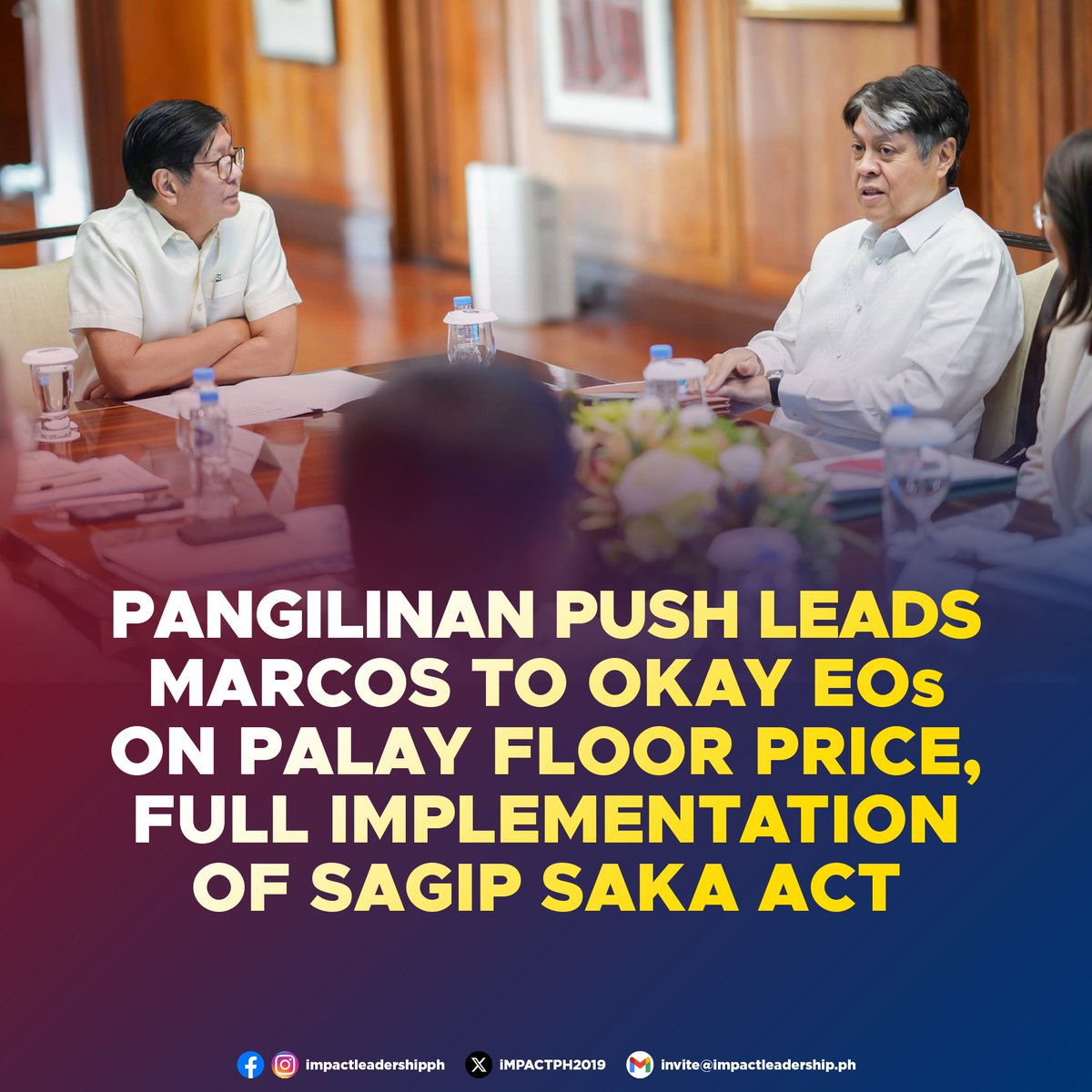 PANGILINAN PUSH LEADS MARCOS TO OKAY EOs ON PALAY FLOOR PRICE, FULL IMPLEMENTATION OF SAGIP SAKA ACT

Sen. Kiko Pangilinan's push for urgent agricultural reforms has prompted President Ferdinand Marcos Jr. to approve the issuance of two executive orders (EOs): one setting a floor