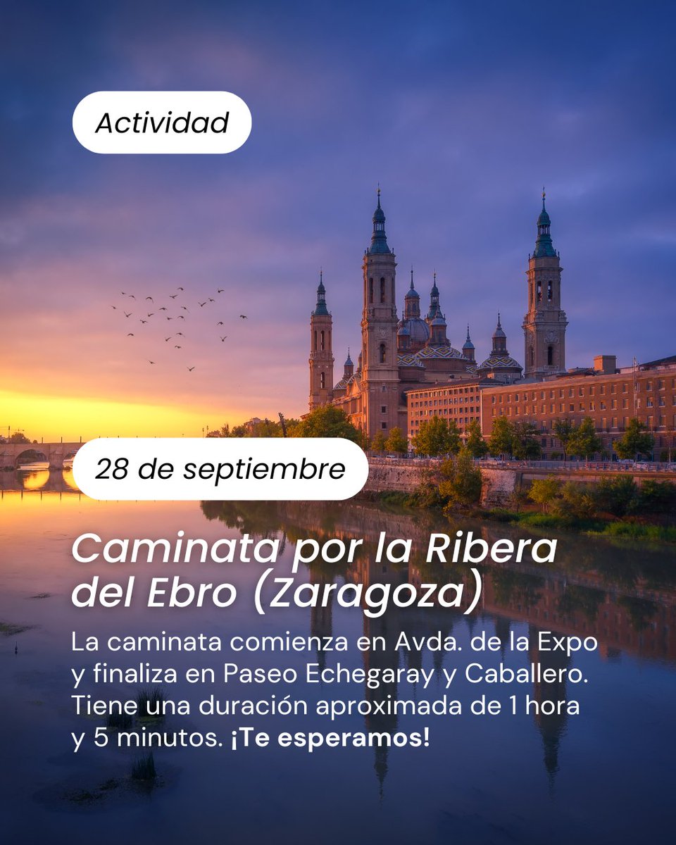 ¡Únete a nuestra caminata por la Ribera del Ebro (#Zaragoza) el 28 de septiembre! 🚶‍♀️🚶‍♂️
▪️Inicio: Teatro Arbolé a las 9 a.m.
▪️Paradas: Ci1 y Ci2
▪️Final: Paseo Echegaray y Caballero (Parada del 24)
▪️Duración aproximada: 1 hora y 5 minutos (5,4 km)
¡Avísanos si acudes!
#diabetes