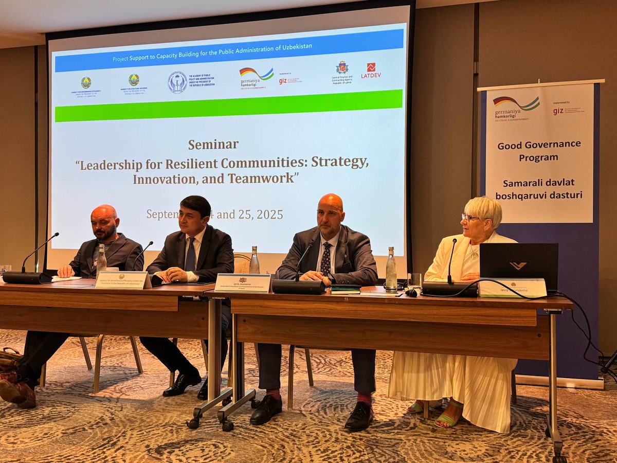 CFLA_gov_lv's tweet image. 🇺🇿🤝🇱🇻 24.-25. septembrī, Taškentā notika seminārs “Līderība noturīgām kopienām: stratēģija, inovācijas un komandas darbs”, kurā Latvijas un Uzbekistānas eksperti stiprināja līderības prasmes, veicināja inovācijas un ilgtspējīgu attīstību pašvaldībās.

#LATDEV