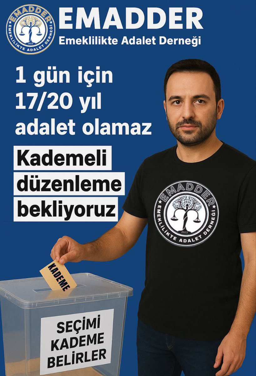 Hukuk diyoruz, adalet diyoruz, ama milyonlar hâlâ bekliyor. 08.09.1999 sonrası sigortalıların hakkını teslim edecek tek düzenleme, kademeli emekliliktir.
<a href="/EmadDernegi/">EMEKLİLİKTE ADALET DERNEĞİ ⚖️</a>
#KademesizYüzyılOlmaz