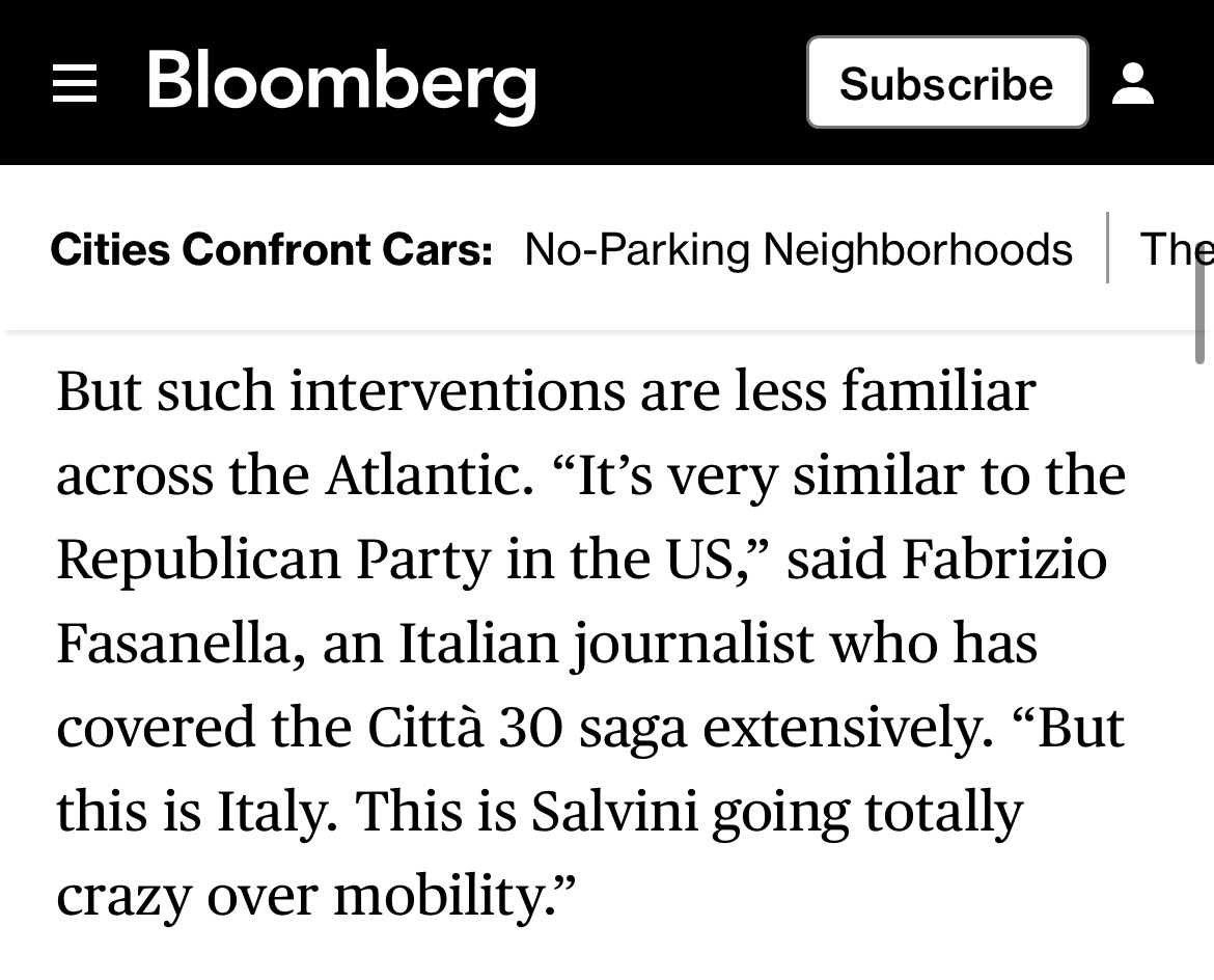 È successa una cosa pazzesca: <a href="/DavidZipper/">David Zipper</a> ha scritto su <a href="/Bloomberg/">Bloomberg</a> <a href="/CityLab/">Bloomberg CityLab</a> un pezzone su Bologna Città 30, e mi ha intervistato. bloomberg.com/news/features/…