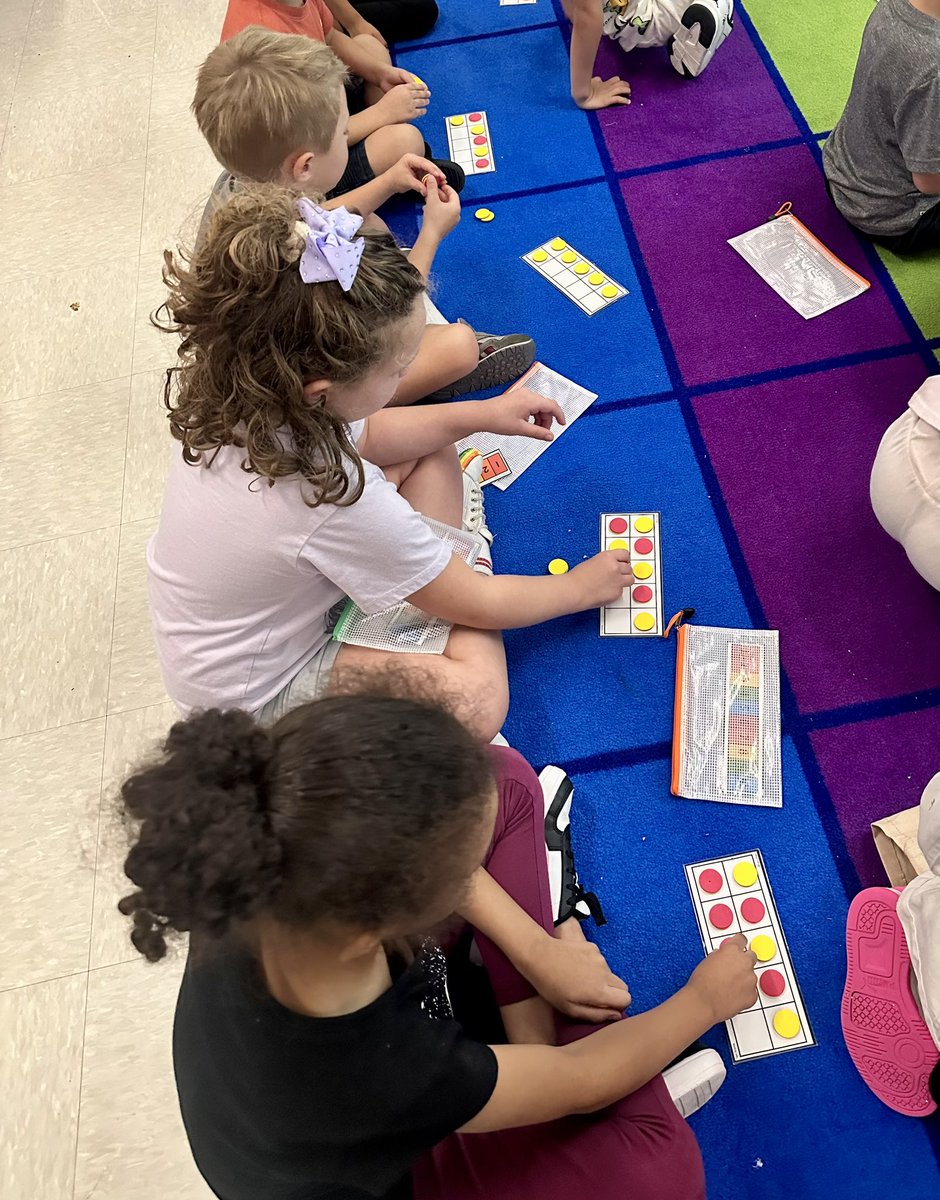 ngriffith106's tweet photo. Student vs. Teacher Race to 10, comparing numbers while using our 10 frames. Favorite comment of the day: a student spun 2 and another student quickly stated “now we’re tied with Mrs. Griffith, we’re equal!” 
Can you tell who won? #rockyourrole #wearedegan #onelisd https://t.co/oGKeWjhIJP