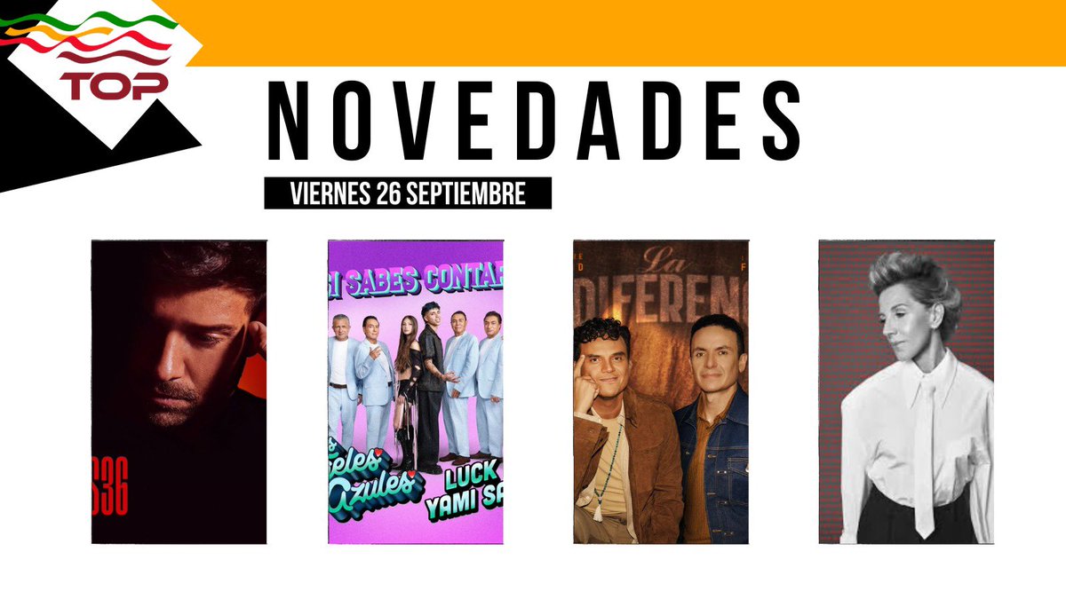 Listos y preparados para las novedades más TOP.

♦️Mis 36 - Pablo Alborán
♦️La Indiferencia - Silvestre Dangond y Fonseca
♦️Se Ha Acabado El Show - Ana Torroja
♦️Si Sabes Contar - Los Ángeles Azules, Luck Ra y Yami Safdie
