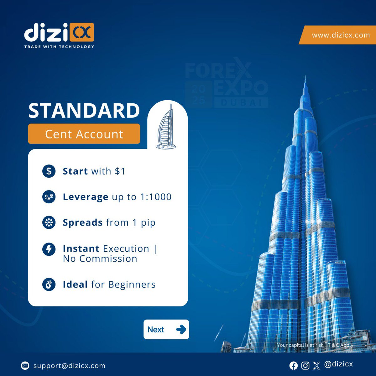 dizicx's tweet photo. ✨ Multiple account types for every trader!
📍 Meet us at Forex Expo Dubai — Booth 256

🔹Cent |🔹Standard |🔹Pro
✅ High Leverage
✅ Tight Spreads
✅ Instant Execution
Let’s make trading easy with Dizicx!

#Dizicx #ForexExpo2025 #Booth256 #TradeWithTech https://t.co/8zgSM1kJ7L