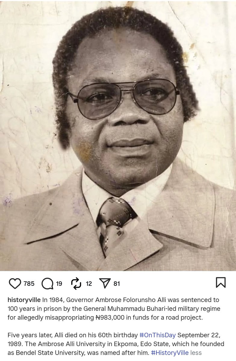 UnkleAyo's tweet image. I didn&apos;t know this piece of history. Wawu.

100 years imprisonment for 983,000 naira.